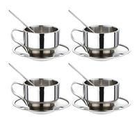 Janasiba Lot de 4 tasses à café isolées - Double paroi - En acier inoxydable - Tasse à café latte cappuccino avec soucoupe et soucoupe - 125 ml