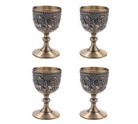 Janasiba Lot de 4 tasses à vin classiques en métal faites à la main Petite tasse Ménage Cuivre Verre à vin Motif sculpté