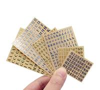 Janasiba Lot de 6 petits autocollants numérotés de l'alphabet de 0,18 - Alliage à paillettes - Doré/argenté (4,5 mm)