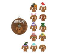 Janasiba Panneau de Bienvenue Saisonnier Teckel pour Porte D'Entrée, Couronnes Rondes en Bois Rustiques, Chien Saucisse, Décoration Murale à Suspendre, et Facile à Utiliser