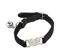 Janasiba Pendentif en forme de cœur et collier de chat clochette en caoutchouc de sécurité réglable avec col en velours doux Produit pour animaux de compagnie S Noir