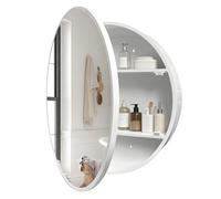 Janboe Armoire miroir ronde de 76 cm, fer revêtu par pulvérisation, charnière hydraulique, miroir argenté sans cuivre, cadre miroir en aluminium, blanc
