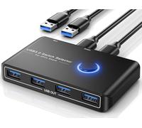 Jancane Commutateur KVM USB 3.0 pour 2 ordinateurs partageant 4 périphériques USB ; Bouton-poussoir, Noir, Manuel, 2 positions