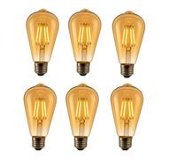 JANDEI - 6 x Ampoule LED à filament 5,5 W, culot à vis Edison E27, style vintage, finition verre ambré, 2200 K, 785 lumens. Décorative, élégante, non dimmable. Dimensions : 6,4 cm x 14,5 cm.