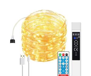 JANDEI - Guirlande Micro LED, Bande Lumineuse avec Télécommande, Minuteur, Rechargeable par USB (Batterie 1800MA). Décoration intérieure et extérieure Fêtes, Noël (Lumière Chaude, 20 Mètres)