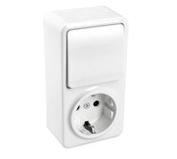 Jandei - Interrupteur 2 circuits + prise Schuko surface polycarbonate blanc