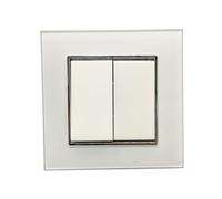 Jandei - Interrupteur double commutateur 2 circuits, 230 V, décoration murale intérieure, facile à installer, avec cadre, couvercle et mécanisme, verre trempé blanc