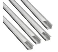 JANDEI - Lot 4 x Profilés en Aluminium Gris 1 Mètre pour l'Installation Encastrée de Rubans LED au Sol/Mur, Canal pour Leds, Diffuseur Blanc Laiteux. Embouts et clips de fixation inclus