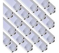 JANDEI - Lot de 20 Profilés en Aluminium en Sections de 1 Mètre, en Forme de V pour l'Installation de Rubans LED dans les Angles à 90°, avec Diffuseur Semi-Transparent, Embouts et Clips de Fixation
