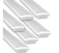 JANDEI - Lot de 6 Profilés en Aluminium Blanc de 1 Mètre de Long, Forme YW, pour Installation Encastrée de Rubans LED, Diffuseur Arrondi Semi-Transparent. Embouts Inclus