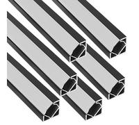 JANDEI - Lot de 6 Profilés en Aluminium Noir en Sections de 1 Mètre, Forme de V pour l'Installation de Rubans LED dans les Angles à 90°, Diffuseur Blanc Semi-Transparent, Embouts et Clips Fixation