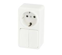 Jandei - Mécanisme de surface en polycarbonate blanc, 250 V (double interrupteur 2 circuits + prise Schuko)