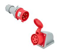 Jandei - Pack connecteur triphasé de puissance, prise industrielle 32A 3P+N+T (5 pôles) 240-415 Vac IP44, mâle aérien + femelle murale. Prises industrielles Adaptateur