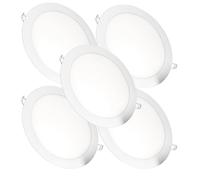 JANDEI - Lot de 5 spots LED encastrables ronds, 18 W, 1500 lumens, extra-plats 13 mm, trou de fixation Ø 200-205 mm, avec transformateurs inclus (blanc chaud 3000 K)
