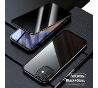 JANDEL Coque en verre trempé transparent anti-regards indiscrets avec contour métallique, noire, compatible avec iPhone 12 et iPhone 12 Pro
