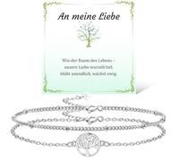 JANDY SHINE Lot de 2 bracelets arbre de vie pour femme en argent sterling 925 - Cadeau de Noël pour maman, grand-mère, sœur, petite amie, vous-même, fille - Réglable, 20 cm, Argent sterling, Pas de
