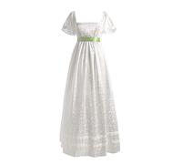 Jane Austen Robe longue vintage victorienne de danse avec gants, taille empire et manches bouffantes, style victorien, vert, XX-Large