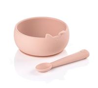 Jané Bol et Cuillère en Silicone avec Ventouse, Sans BPA, Compatible Micro-ondes, Vaisselle Bébé, Rose
