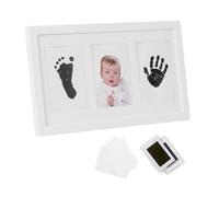 Jané Cadre Empreintes Bébé Sans Contact d’Encre, 4 Cartes et 2 Tampons 100% Sûrs, Cadre avec Support, Convient aussi pour Empreinte Animal, Blanc