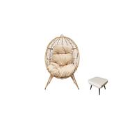 JANE - Ensemble d'extérieur : fauteuil suspendu effet rotin et repose-pieds avec coussin beige