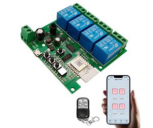 Jane Eyre 4 canaux Tuya Zigbee Smart Switch, Jog/Relais autobloquant avec télécommande RF 433Mhz pour Alexa Google Home (nécessite Tuya ZigBee3.0 Gateway Hub)