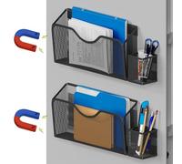 JANE EYRE Lot de 2 porte-documents magnétiques à suspendre avec 2 porte-stylos pour salle de classe, réfrigérateur, tableau blanc, sans perçage (noir)