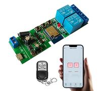 Jane Eyre Module de relais sans fil WiFi Commutateur à distance 2 canaux Relais momentané/autobloquant pour Tuya/Smart Life APP avec télécommande RF 433 MHz compatible avec Alexa et Google Home