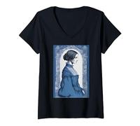Jane Eyre Portrait Hommage Bleu (Bronte) T-Shirt avec Col en V