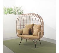 CONCEPT USINE | Fauteuil Oeuf sur Pied 2 Places en Résine Effet Rotin | Design Jane | Structure Acier | Grand Coussin Tissu Déperlant | Hamac Balançoire sur Pied pour Terrasse Jardin Balcon