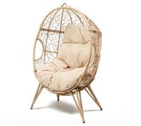 JANE - Fauteuil œuf sur pied en résine beige effet rotin