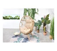 CONCEPT USINE | Fauteuil Oeuf sur Pieds Beige en Résine Noir Aspect Rotin | Design Jane | Structure en Acier | Coussin déperlant | Hamac Balançoire sur Pied terrasse Jardin Balcon | Résiste à l'eau