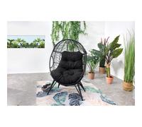 Fauteuil ouf sur pied en résine noir effet rotin JANE