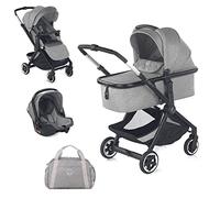 Jané Newel, Poussette 3 pièces en aluminium pour nouveau-nés et enfants jusqu’à 15 kg, avec nacelle Micro Pro et Groupe 0+ iKoos, sac et habillage de pluie en plastique, pliage compact