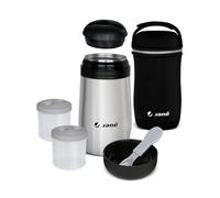 Jané Thermos Repas Bébé 1L, 2 Compartiments Hermétiques, Maintien Chaud et Froid 8h, Avec Cuillère et Housse Isotherme, Gris