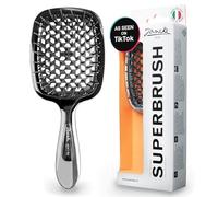 Janeke Superbrush Brosse démêlante avec poils antistatiques pour lisser les cheveux, brosse avec aérations pour brushing, idéale pour cheveux bouclés, épais, ondulés ou fins (argenté)