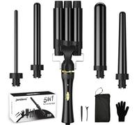 Janelove 5 en 1 Boucleur à Cheveux, 10-32mm Céramique Fer a Friser Kit avec 25mm Boucleur 3 Tete & Gants & Nylon Sac (180°C/210°C, 100-240V, Arrêt Automatique, Pour Les Voyages & Les Cadeaux) - Noir