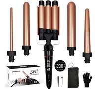 Janelove 5 en 1 Boucleur à Cheveux, 10-32mm Céramique Fer a Friser Kit avec 25mm Boucleur 3 Tete & Gants & Nylon Sac (80°C-230°C, 100-240V, Arrêt Automatique, Pour Les Voyages & Les Cadeaux)