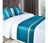JANEMUA Chemin de lit Doux et Soyeux, Couleur Unie, Couvre-lit de Couleur contrastée, Couvre-lit pour Pied de lit, Protection de literie d'hôtel-Bright Blue||pillowcase1×50 * 50