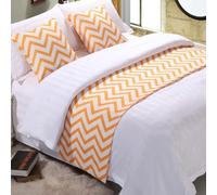 JANEMUA Chemin de lit doux pour la peau et coussins assortis, écharpe de lit à motif ondulé pour pied de lit, hôtel, literie décoration de la maison, jaune, 240 x 50 cm pour lit de 1,8 m
