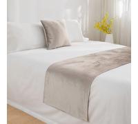 JANEMUA Chemin De Lit en Velours De Couleur Unie, Écharpe De Lit Douce Et Non Décolorée pour Le Pied De Lit De L'hôtel, Couvre-lit De Luxe De Haute Qualité pour L'auberge-Beige||45X210cm for 1.5m Bed