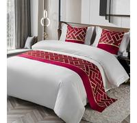 JANEMUA Chemin de lit et coussins assortis, serviette d'extrémité de lit pour hôtel et maison d'hôtes, motif carré doré, couvre-lit moderne et simple, écharpe de lit douce, rouge, 210 x 50 cm pour lit