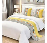 JANEMUA Chemin de lit et écharpes Chemin de lit moderne et coussins assortis, drap de lit d'hôtel et de maison d'hôtes, couverture jacquard, écharpe de lit douce- Jaune 2 | 210 x 50 cm pour lit de 1,5