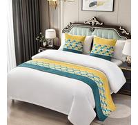 JANEMUA Chemin de lit et écharpes Chemin de lit moderne et coussins assortis, drap d'hôtel et de maison d'hôtes, couverture jacquard, écharpe de lit douce - Jaune 5| 210 x 50 cm pour lit de 1,5 m