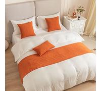 JANEMUA Chemin de lit et écharpes en velours et coussins assortis, serviette de lit d'hôtel et de maison d'hôtes, couverture de lit jacquard réversible douce, orange | 240 x 45 cm pour lit de 1,8 m