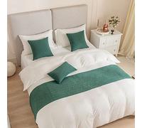 JANEMUA Chemin de lit et écharpes en velours et coussins assortis, serviette de lit pour hôtel et maison d'hôtes, housse de couette réversible jacquard douce, vert foncé - 210 x 45 cm pour lit de 1,5