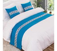 JANEMUA Chemin de lit imprimé graphique et coussins assortis, serviette d'extrémité de lit d'hôtel et de maison d'hôtes, couvre-lit pour lit d'hôtel et de petit déjeuner, écharpe de lit en coton doux