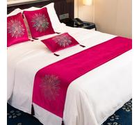 JANEMUA Linge De Maison pour Hôtels Et Centres De Villégiature, Chemin De Lit en Velours, Écharpe De Lit À Motifs Floraux, Couvre-lit De Luxe Résistant À La Décoloration-Rose||45X240cm for 1.8m Bed