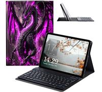JANENFNA Étui avec clavier pour Galaxy Tab A7 Lite 8,7" 2021 - Étui fin amovible avec clavier Bluetooth sans fil pour tablette Samsung Galaxy Tab A7 Lite SM-T220/T225/T227 - Dragon flamme violet