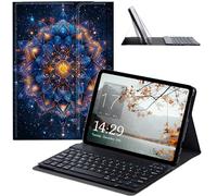 JANENFNA Étui avec clavier pour Galaxy Tab A8 10,5" 2022 - Étui fin amovible avec clavier Bluetooth sans fil pour tablette Samsung Galaxy Tab A8 SM-X200/X205/X207 - Mandala spatial bleu
