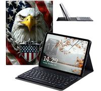 JANENFNA Étui avec clavier pour Galaxy Tab S6 Lite 2022/2020 - Étui fin amovible avec clavier Bluetooth sans fil pour tablette Samsung Tab S6 Lite SM-P610/P613/P615/P619 - Aigle avec drapeau américain